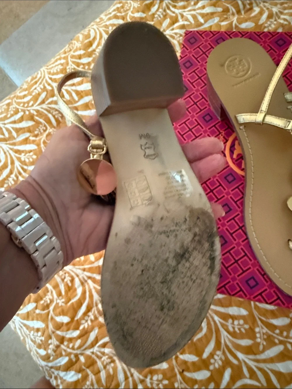 Tory Burch Gold Patos Disk Sandal - Metallic Gold size 9